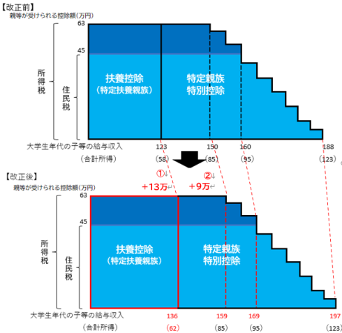 大学生年代の子等に係る収入要件が変わります