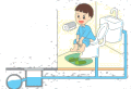 水洗トイレを使っている子供のイラスト