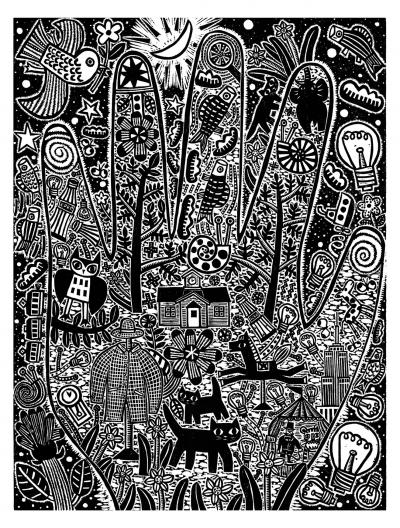 えもときよひこ木版画「手のひらの記憶」